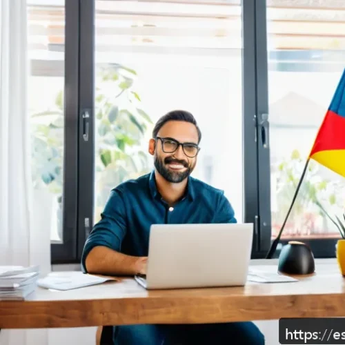 Home 32 수입원 다변화를 위한 세금 절세 전략 - A professional Spanish freelance entrepreneur sitting at a modern wooden desk in a bright home offic...